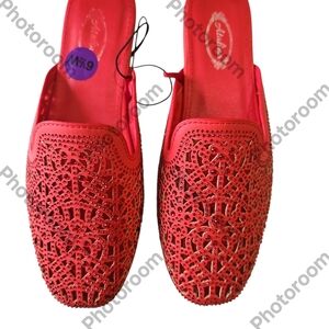Atalina Woman  Rhimeston Embell Chop-Out Red Flat/ Mule/ Slip-OnShoes Size6.5W
